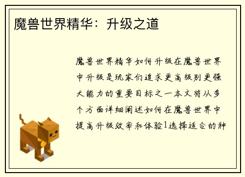 魔兽世界精华：升级之道